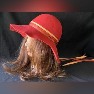 Vintage Wool Sonni San Francisco Red Hat wide brim warm perfect holiday hat
